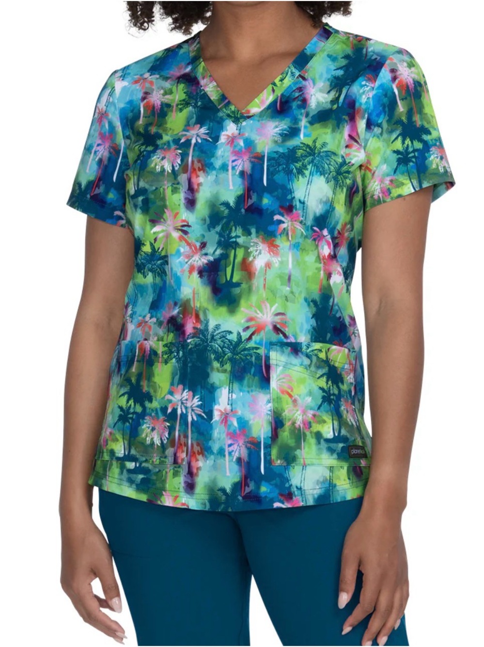 Planet Koi Tropical Palm V-Neck Scrub Top - Multicolor